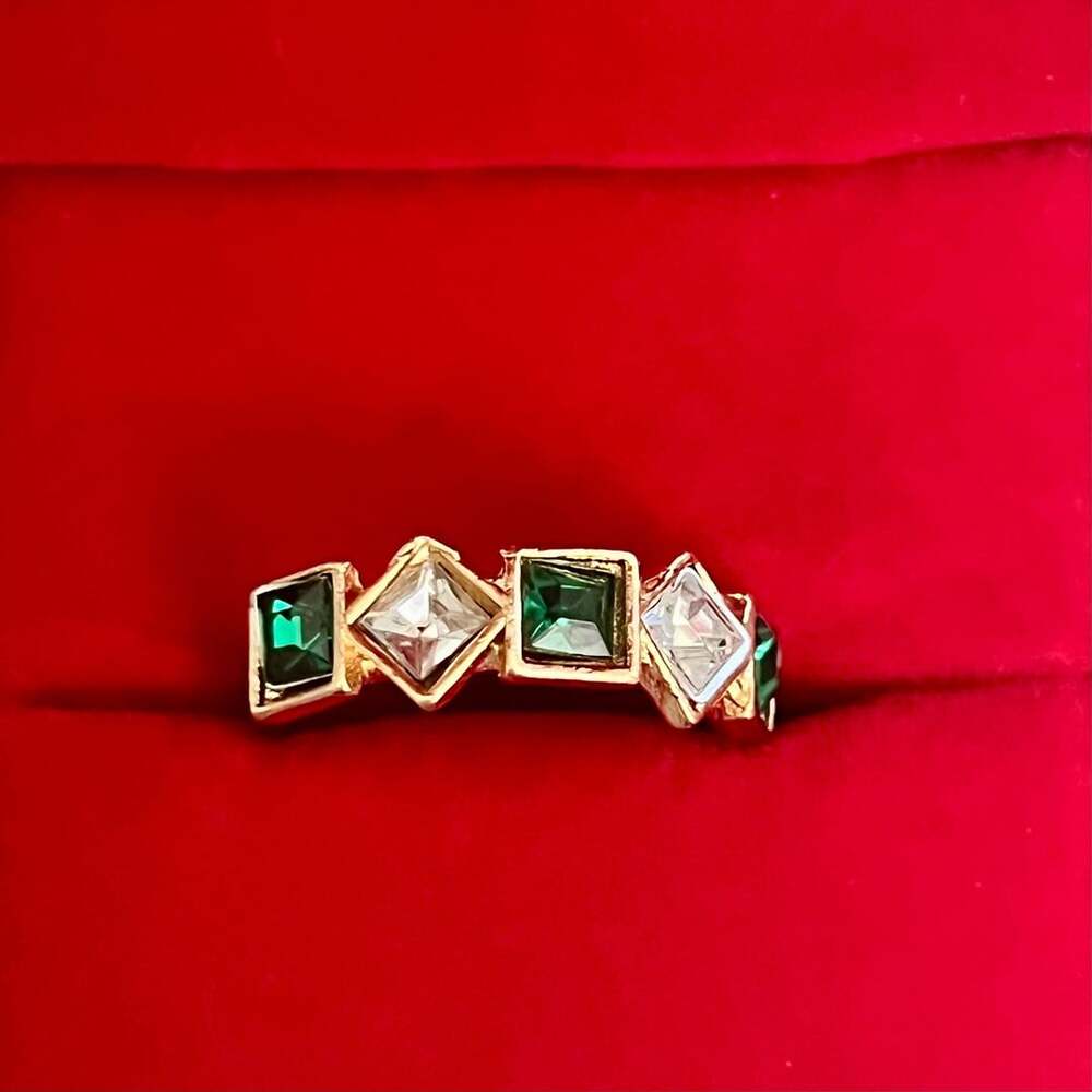 Handcrafted Square Emerald Intricate Detail Gemstones Statement Band Size 7